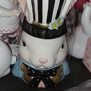 Whimsical Rabbit Cookie Jar with Black and White Hat